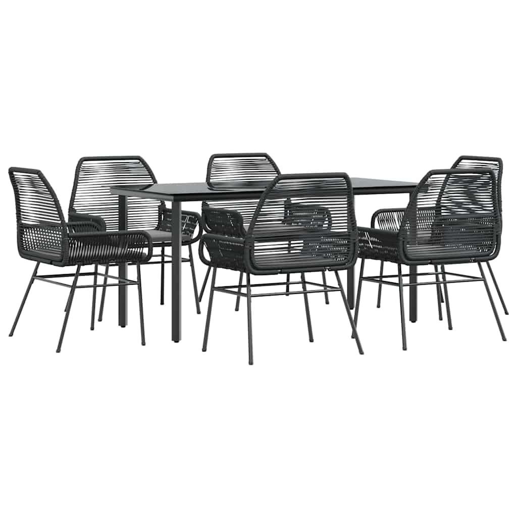 vidaXL 7 Piece Garden Dining Set with Cushions Black Poly Rattan Glass