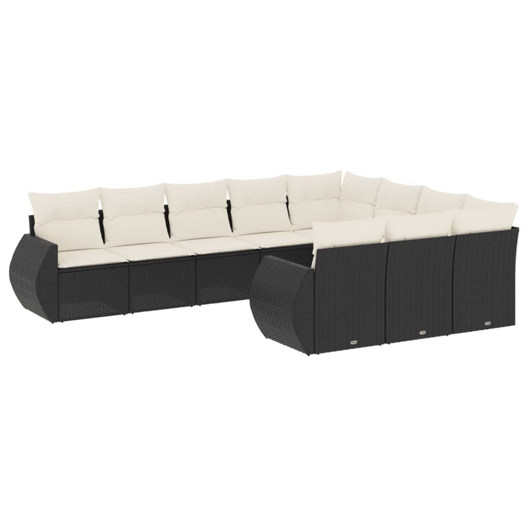 vidaXL 10 Piece Garden Sofa Set with Cushions Black Poly Rattan