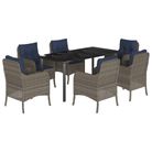 vidaXL 7 Piece Garden Dining Set with Cushions Grey Poly Rattan