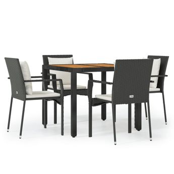 vidaXL 5 Piece Garden Dining Set with Cushions Black Poly Rattan
