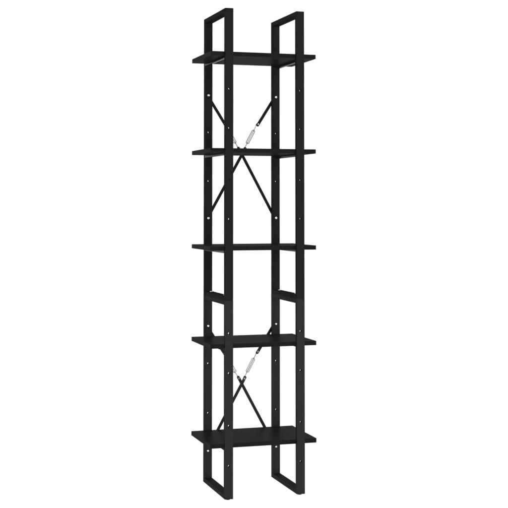 vidaXL 5-Tier Book Cabinet Black 15.7"x11.8"x68.9" Engineered Wood