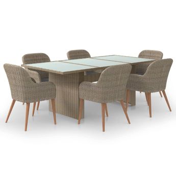 vidaXL 7 Piece Patio Dining Set Poly Rattan Brown