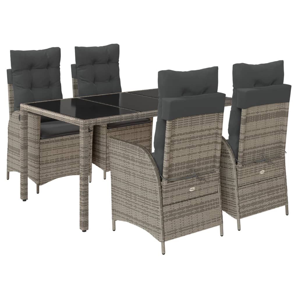 vidaXL 5 Piece Garden Dining Set with Cushions Grey Poly Rattan