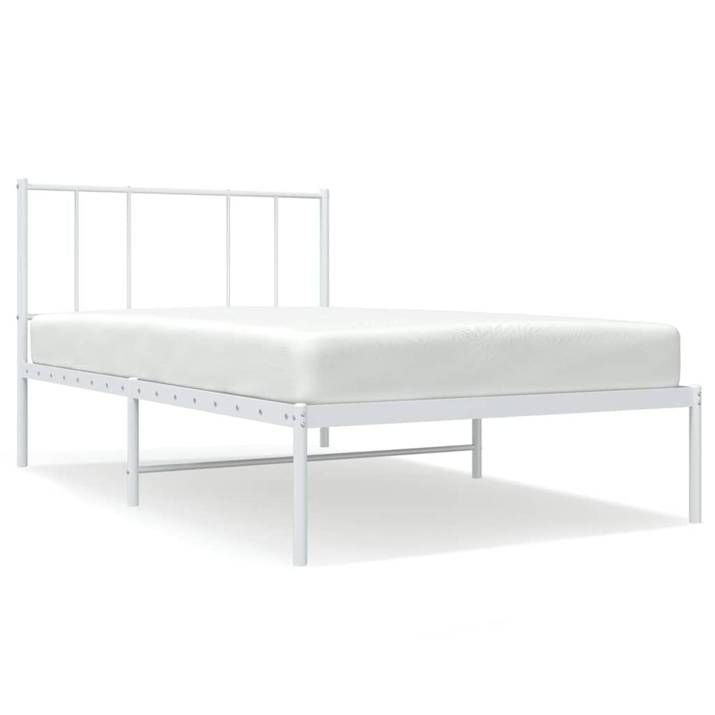 vidaXL Metal Bed Frame without Mattress with Headboard White 39.4"x78.7"