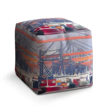 Sablio Taburet Cube Lodě v přístavu - 60x60x60 cm