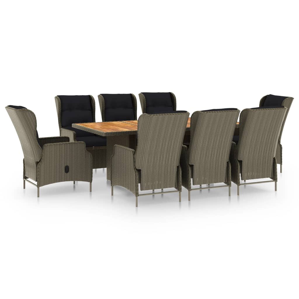 vidaXL 9 Piece Patio Dining Set with Cushions Poly Rattan Brown