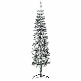 vidaXL Slim Artificial Half Christmas Tree with Flocked Snow 5 ft
