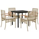 vidaXL 5 Piece Garden Dining Set with Cushions Beige Poly Rattan