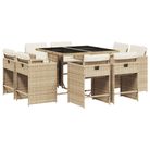 vidaXL 9 Piece Patio Dining Set with Cushions Beige Poly Rattan