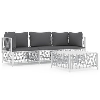 vidaXL 4 Piece Patio Lounge Set with Cushions White Steel