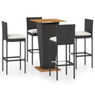 vidaXL 5 Piece Garden Bar Set with Cushions Poly Rattan Black