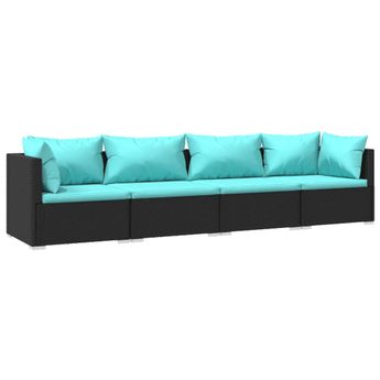 vidaXL Patio Furniture Set 4 Piece with Cushions Poly Rattan Black
