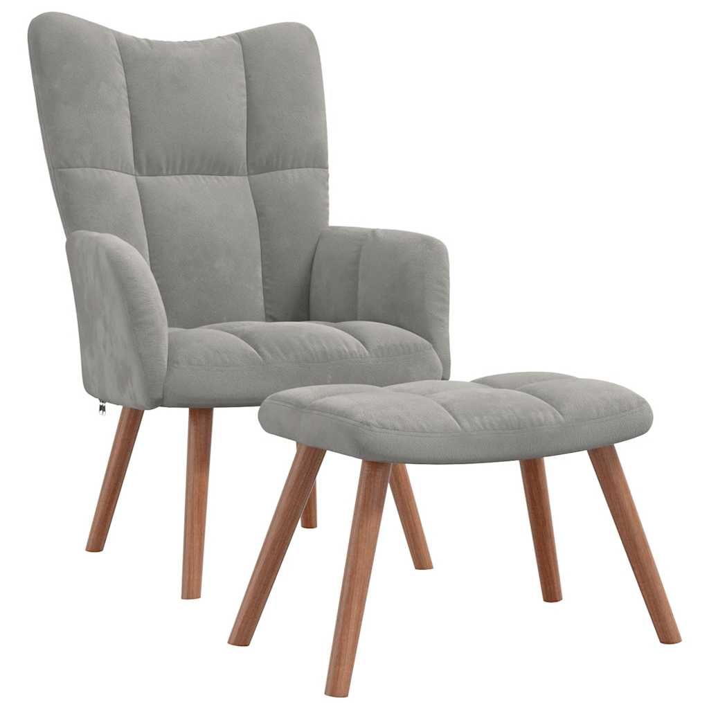 vidaXL Relaxing Chair with a Stool Light Gray Velvet
