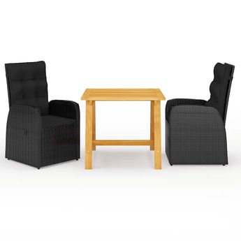 vidaXL 3 Piece Garden Dining Set Black