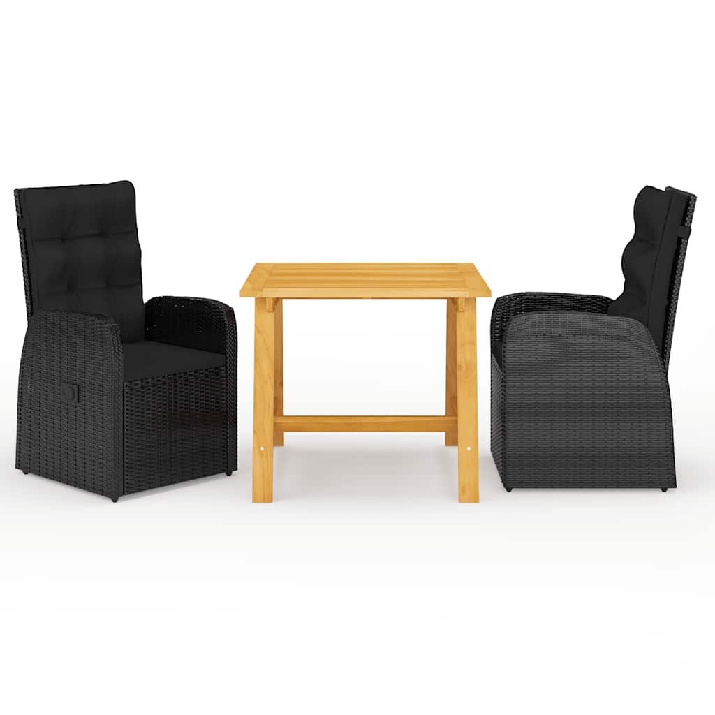 vidaXL 3 Piece Garden Dining Set Black