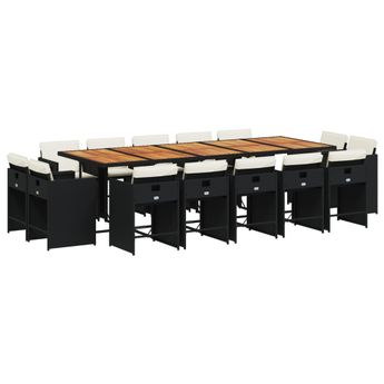 vidaXL 15 Piece Patio Dining Set with Cushions Black Poly Rattan