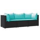 vidaXL 3 Piece Garden Lounge Set with Cushions Black Poly Rattan