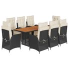 vidaXL 9 Piece Garden Dining Set with Cushions Black Poly Rattan