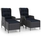 vidaXL 3 Piece Patio Lounge Set with Cushions Poly Rattan Dark Gray