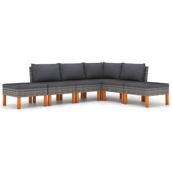 vidaXL 6 Piece Patio Lounge Set with Cushions Poly Rattan Gray