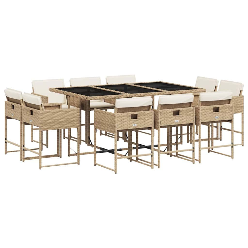 vidaXL 11 Piece Patio Dining Set with Cushions Beige Poly Rattan