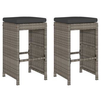 vidaXL Patio Bar Stools with Cushions 2 pcs Gray Poly Rattan