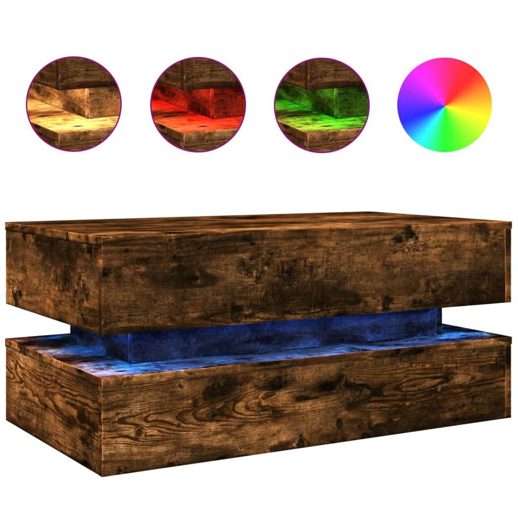 vidaXL Coffee Table with LED Lights Smoked Oak 35.4"x19.7"x15.7"