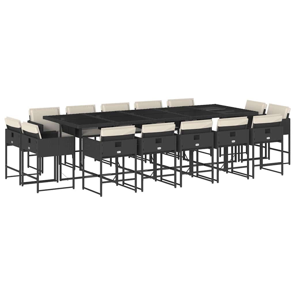 vidaXL 15 Piece Patio Dining Set with Cushions Black Poly Rattan