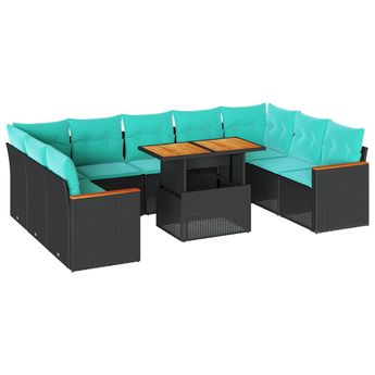 vidaXL 10 Piece Garden Sofa Set with Cushions Black Poly Rattan
