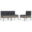 vidaXL Garden Chairs 3 pcs with Cushions Poly Rattan Grey