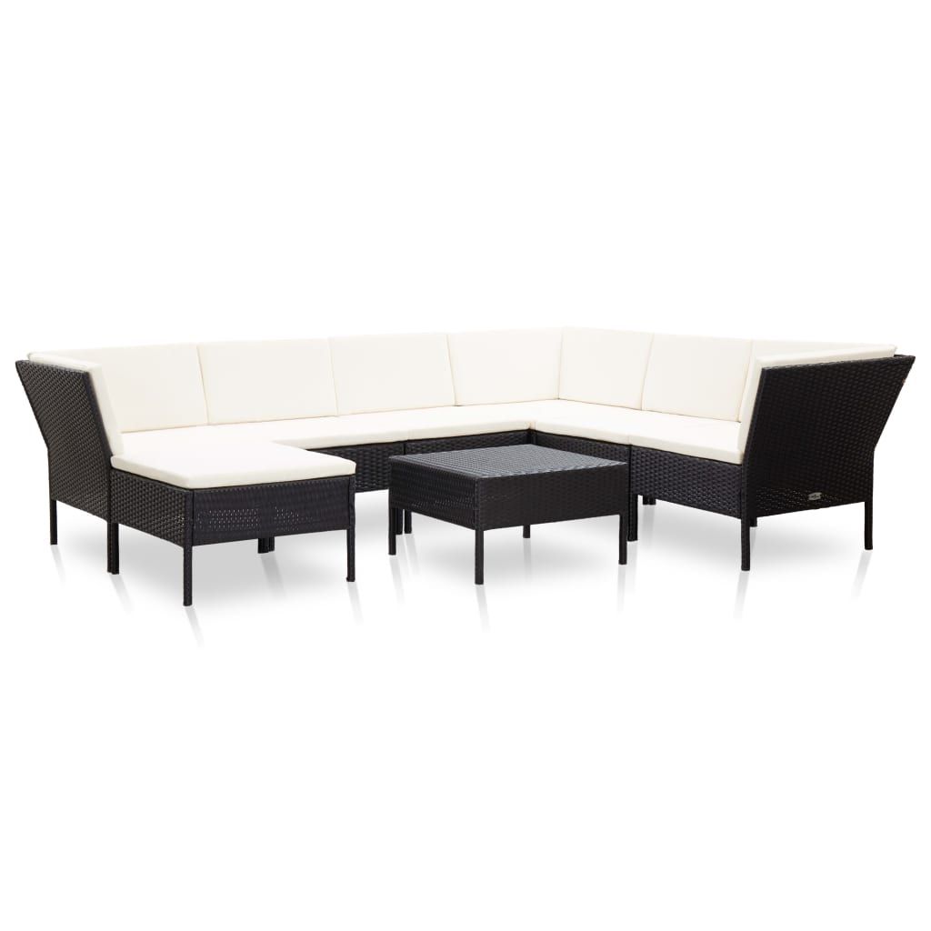 vidaXL 8 Piece Patio Lounge Set with Cushions Poly Rattan Black