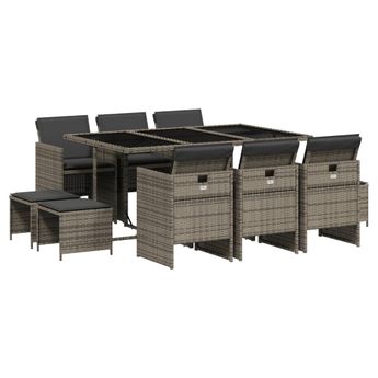 vidaXL 11 Piece Patio Dining Set with Cushions Gray Poly Rattan