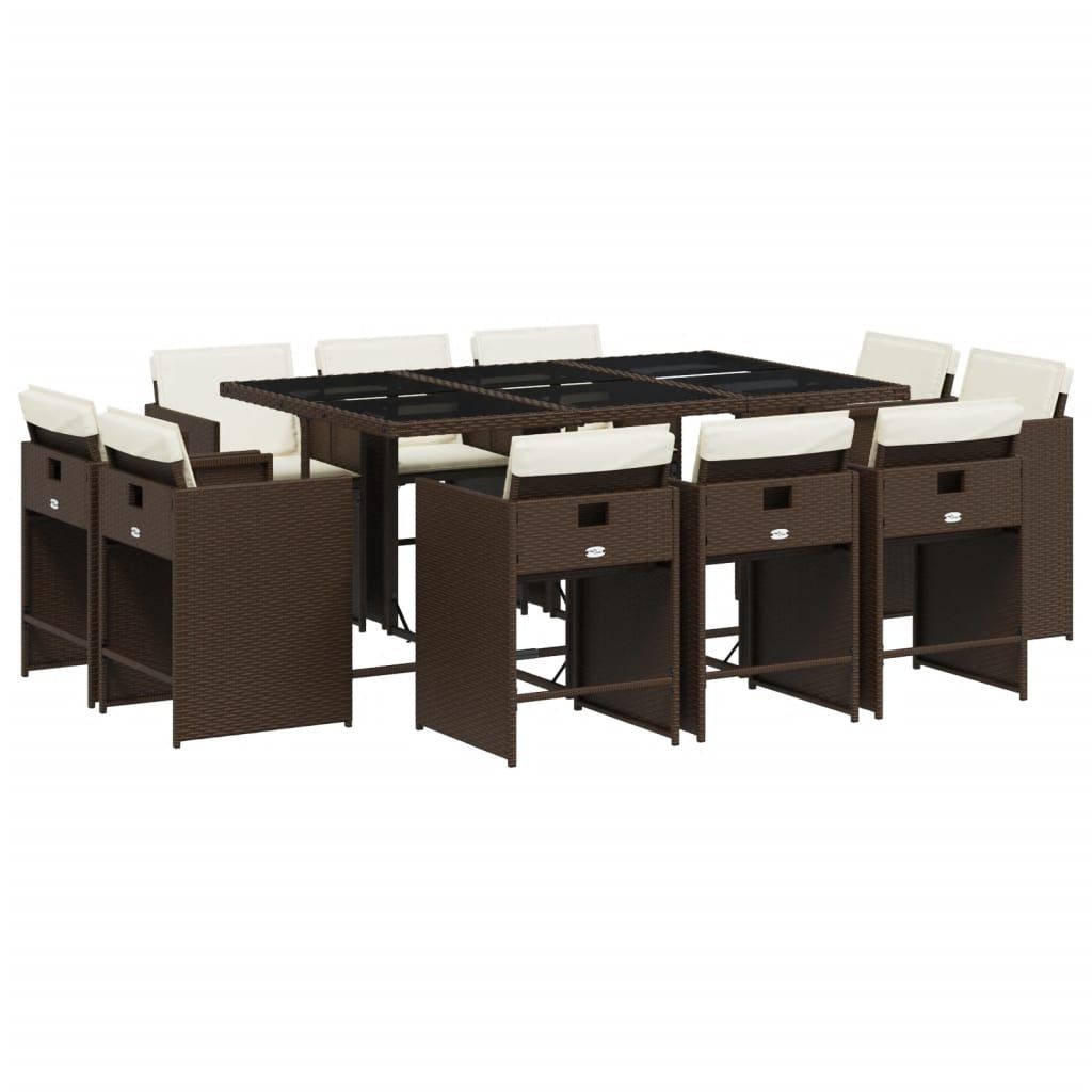vidaXL 11 Piece Patio Dining Set with Cushions Brown Poly Rattan