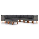 vidaXL 9 Piece Patio Lounge Set with Cushions Poly Rattan Gray