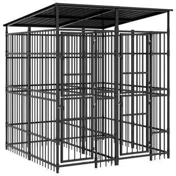 vidaXL Outdoor Dog Kennel with Roof Steel 39.7 ftÂ²