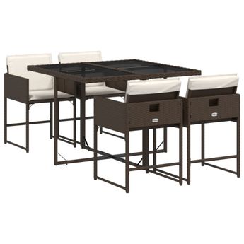 vidaXL 5 Piece Patio Dining Set with Cushions Brown Poly Rattan