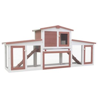 vidaXL Outdoor Large Rabbit Hutch Brown and White 79.1"x17.7"x33.5" Wood