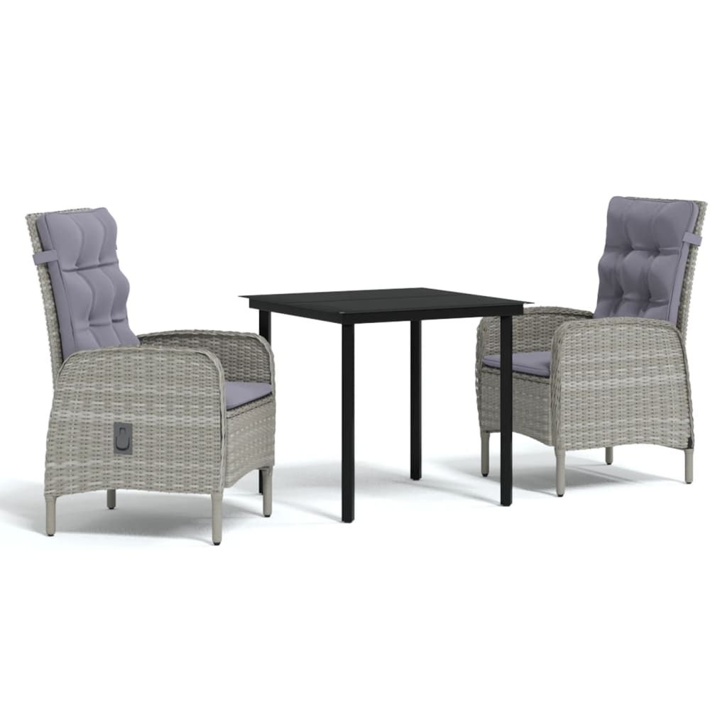 vidaXL 3 Piece Garden Dining Set with Cushions Grey and Black