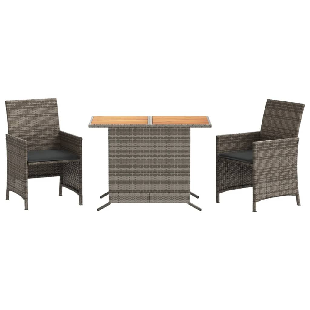 vidaXL 3 Piece Bistro Set with Cushions Grey Poly Rattan