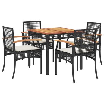 vidaXL 5 Piece Patio Dining Set with Cushions Black Poly Rattan