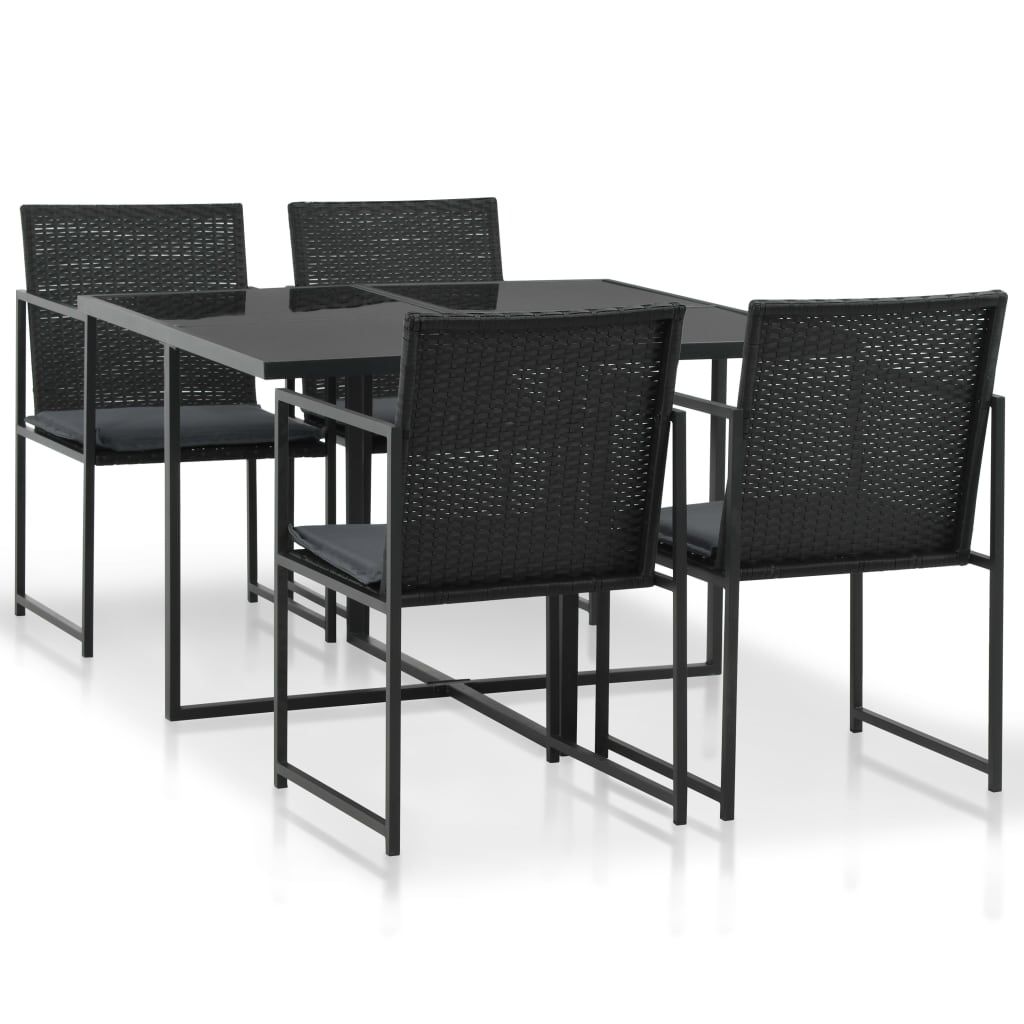 vidaXL 5 Piece Patio Dining Set with Cushions Poly Rattan Black
