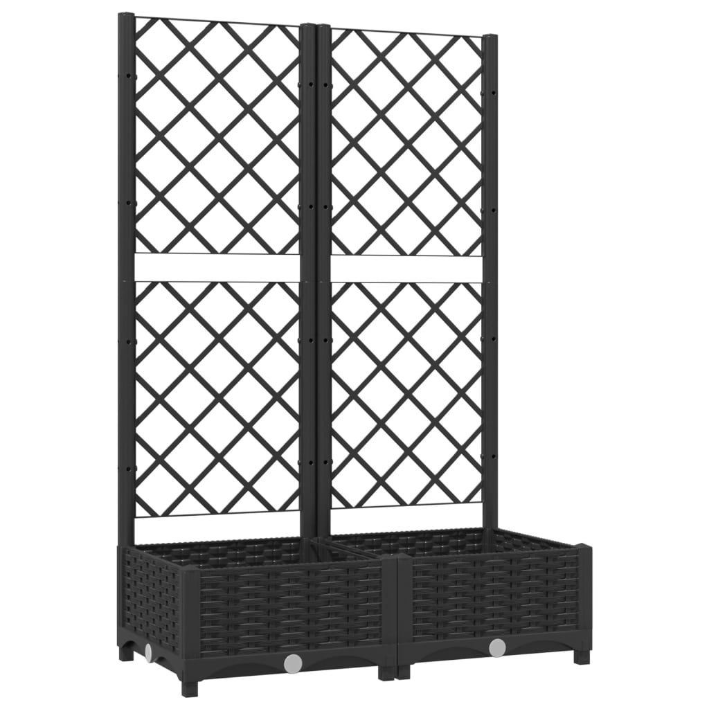 vidaXL Garden Planter with Trellis Black 80x40x121.5 cm PP