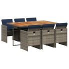 vidaXL 7 Piece Garden Dining Set with Cushions Grey Poly Rattan