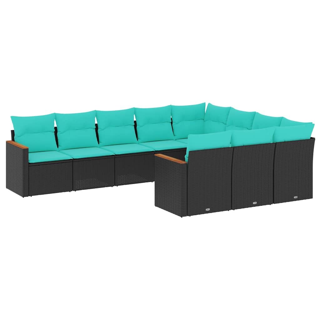 vidaXL 10 Piece Garden Sofa Set with Cushions Black Poly Rattan