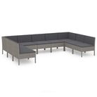 vidaXL 9 Piece Garden Lounge Set with Cushions Poly Rattan Grey