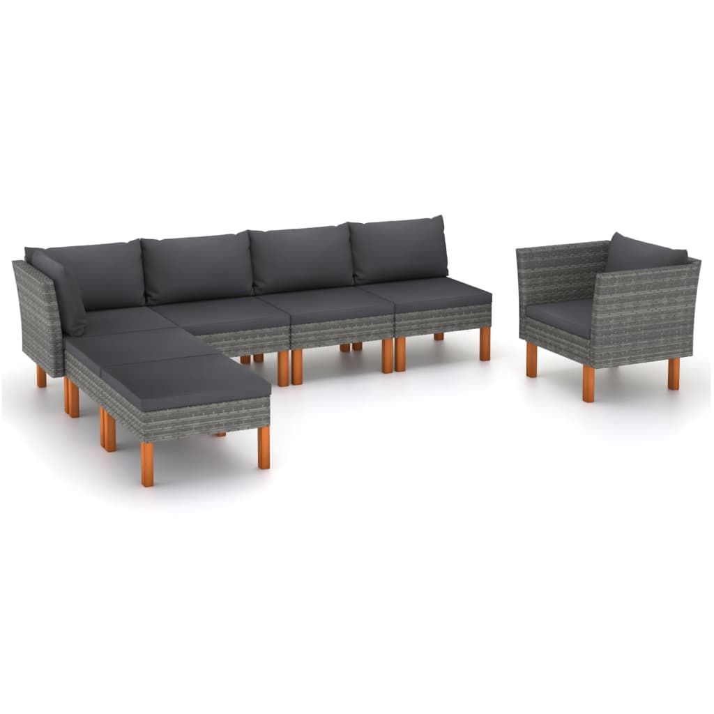 vidaXL 7 Piece Patio Lounge Set Poly Rattan and Eucalyptus Wood Gray