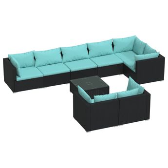 vidaXL 9 Piece Patio Lounge Set with Cushions Black Poly Rattan