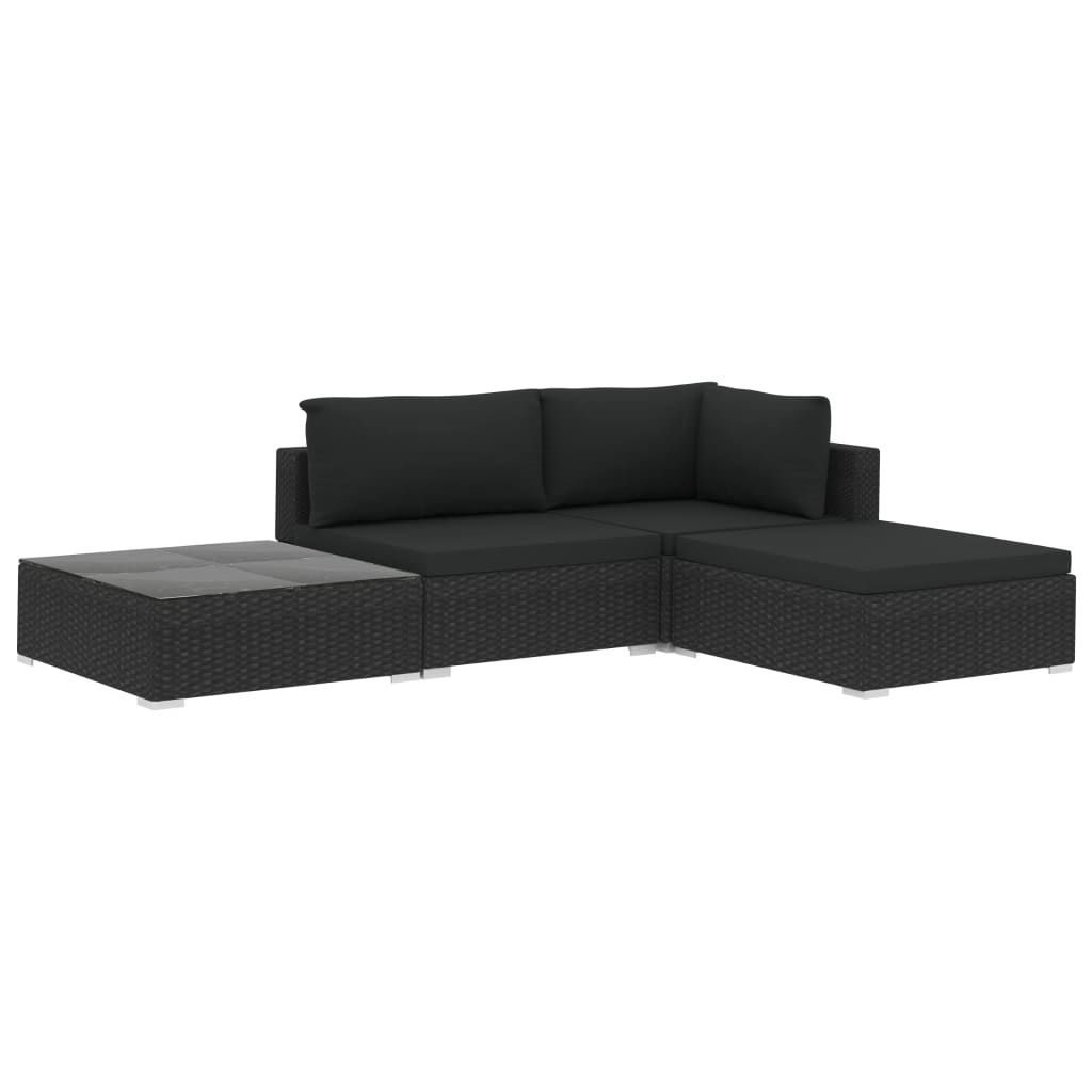 vidaXL 4 Piece Patio Lounge Set with Cushions Poly Rattan Black