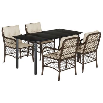 vidaXL 5 Piece Garden Dining Set with Cushions Brown Poly Rattan
