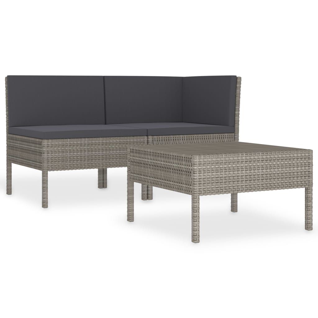 vidaXL 3 Piece Garden Lounge Set with Cushions Poly Rattan Grey